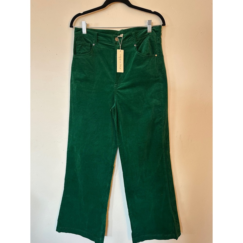 Copper Key Green velvet Wide Leg High Waisted Pants Size 11 NWT